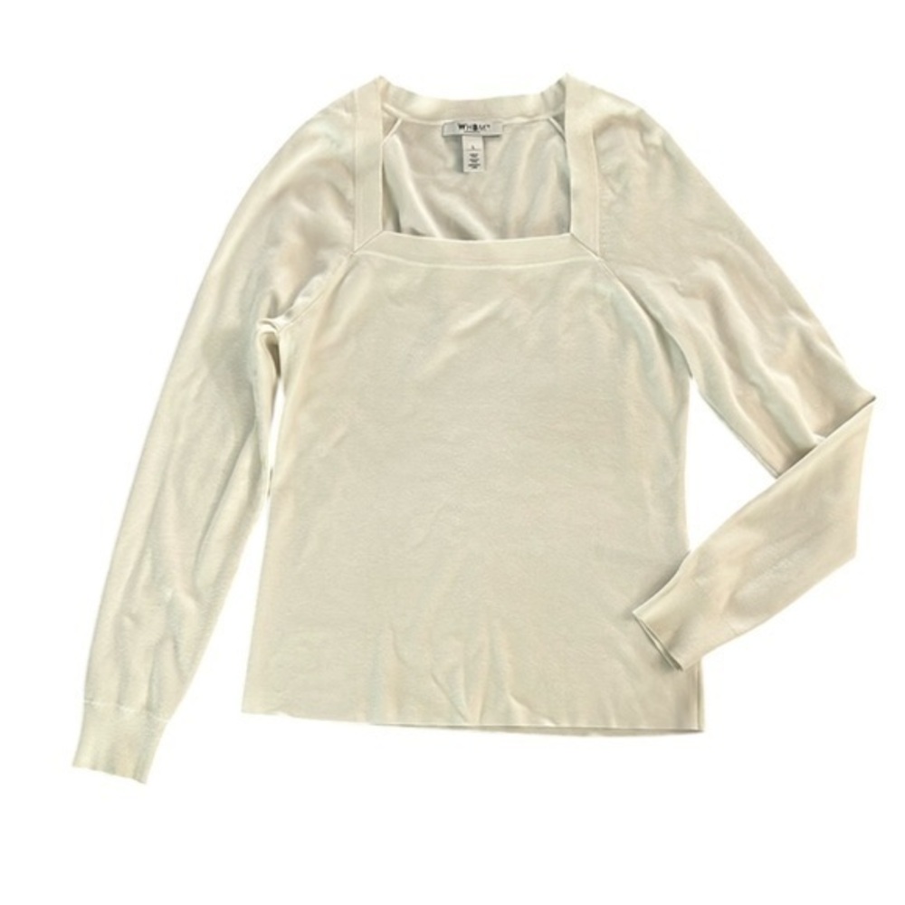 WHBM white square neck rib knit long sleeve top size large